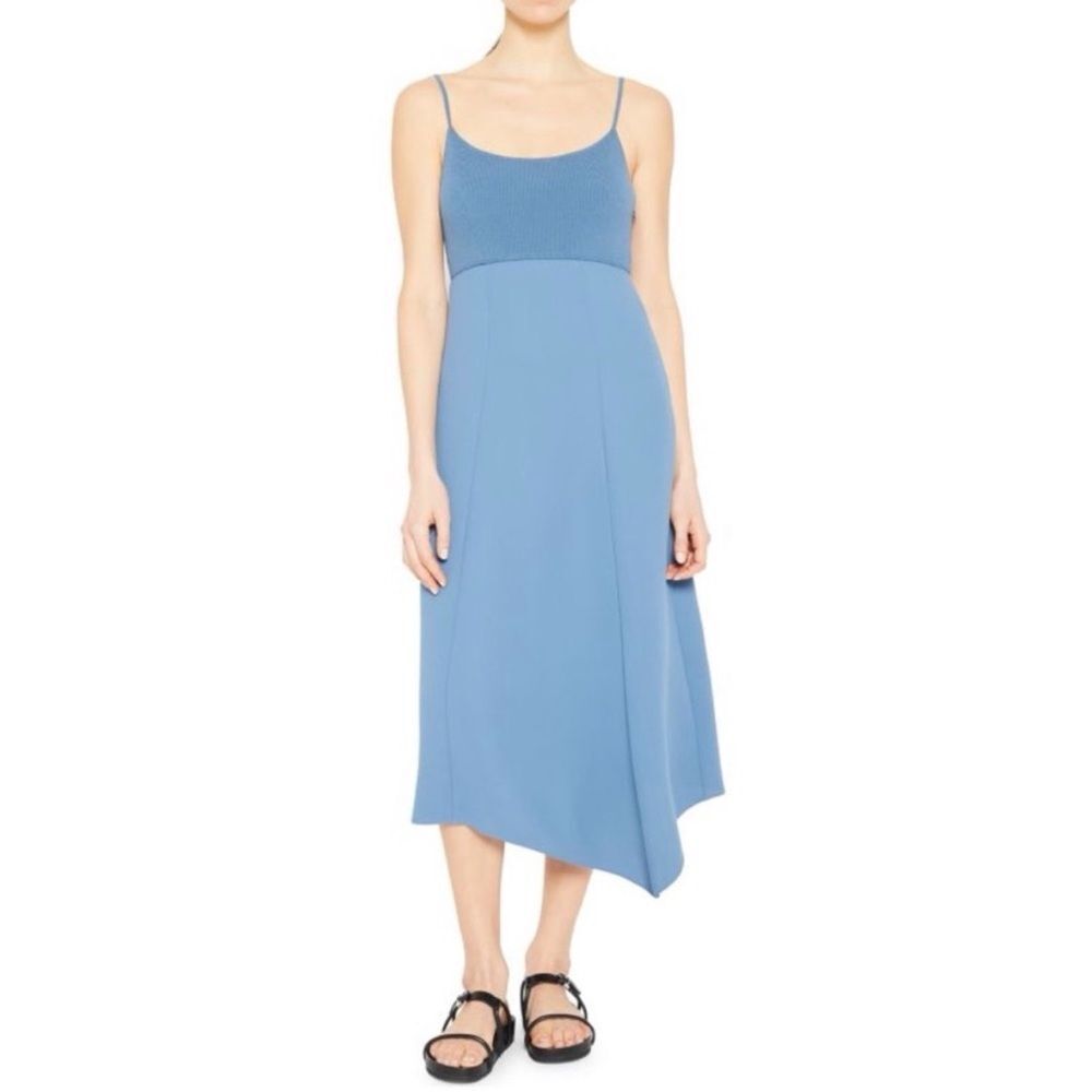THEORY | Steel Blue Sleeveless Crepe Midi Slip Dress Women’s Size Large